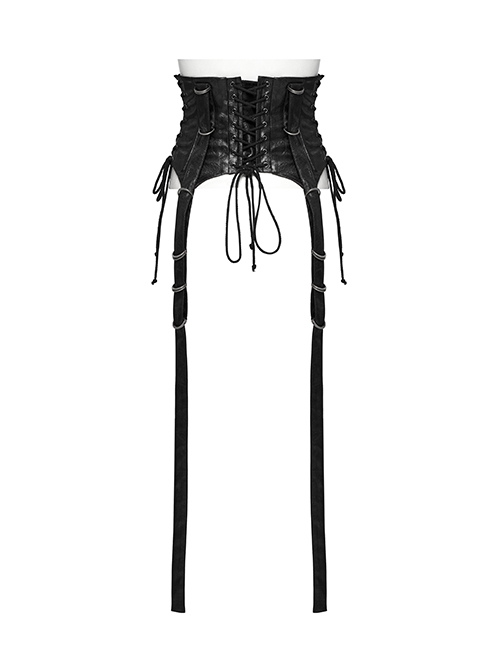 Black Cool Retro Carved Metal Buckle Decoration Cross Straps Drawstring Design Punk Style Tight Corset