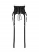 Black Cool Retro Carved Metal Buckle Decoration Cross Straps Drawstring Design Punk Style Tight Corset