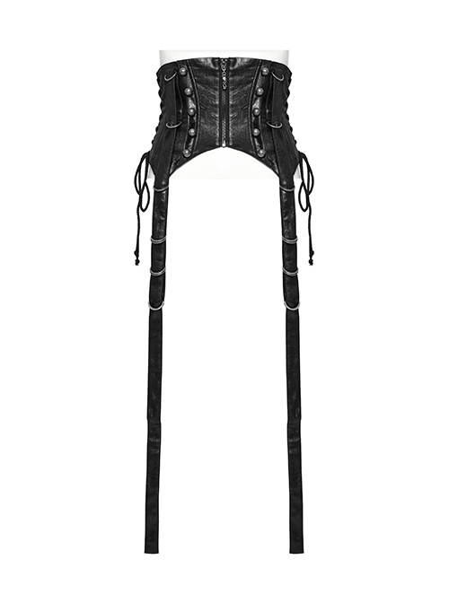 Black Cool Retro Carved Metal Buckle Decoration Cross Straps Drawstring Design Punk Style Tight Corset