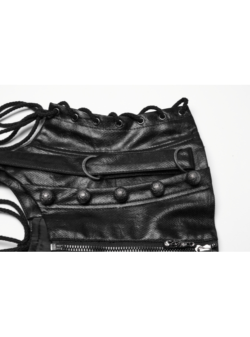 Black Cool Retro Carved Metal Buckle Decoration Cross Straps Drawstring Design Punk Style Tight Corset