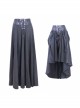 Waist D-Buckle Lace-Up Zipper Rear Long Hem Black Punk Long Half Skirt