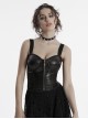 Black Sexy Cool Personality Metal Skull Zipper Adjustable Shoulder Strap Design Punk Style Tight Vest