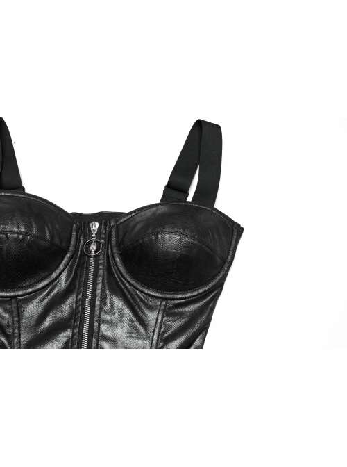 Black Sexy Cool Personality Metal Skull Zipper Adjustable Shoulder Strap Design Punk Style Tight Vest