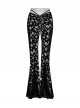 Unique Dark Personality Skull Print Sexy Waist Strap Design Slim Fit Gothic Style Flared Pants