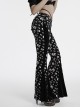 Unique Dark Personality Skull Print Sexy Waist Strap Design Slim Fit Gothic Style Flared Pants
