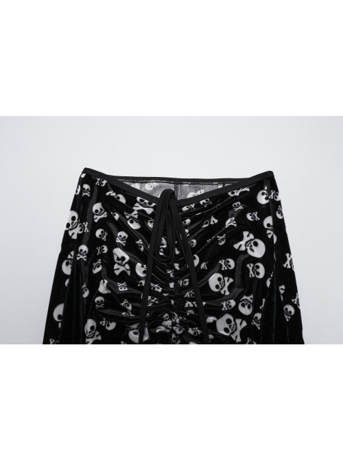 Unique Dark Personality Skull Print Sexy Waist Strap Design Slim Fit Gothic Style Flared Pants