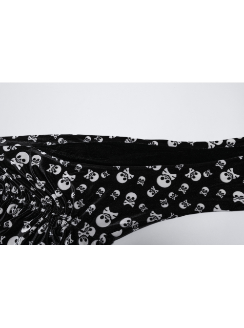 Unique Dark Personality Skull Print Sexy Waist Strap Design Slim Fit Gothic Style Flared Pants