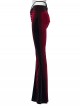Elegant Black Red Gradient Print Retro Velvet Unique Patchwork Design Gothic Style Flared Pants