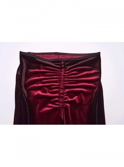 Elegant Black Red Gradient Print Retro Velvet Unique Patchwork Design Gothic Style Flared Pants