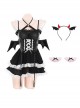 Dark Night Succubus Cosplay Little Devil Black Patent Leather Girdle Lace Ruffles Halter Neck Dress Sexy Lingerie Set