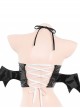 Dark Night Succubus Cosplay Little Devil Black Patent Leather Girdle Lace Ruffles Halter Neck Dress Sexy Lingerie Set