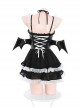 Dark Night Succubus Cosplay Little Devil Black Patent Leather Girdle Lace Ruffles Halter Neck Dress Sexy Lingerie Set