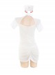 Dark Night Little Nurse Front Chest Fan-Shaped Hollow Side Tulle Splicing Printed White Nurse Costume Halloween Cosplay Sexy Lingerie Set