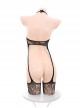 Chest Bow Decoration Jacquard Fishnet Garter One-Piece Open Crotch Hollow Body Stockings Sexy Lingerie