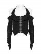Sexy Daily Black Ruffled Halter Neck Off Shoulder Design Chest Lace Metal Button Decoration Gothic Style T Shirt