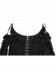 Sexy Daily Black Ruffled Halter Neck Off Shoulder Design Chest Lace Metal Button Decoration Gothic Style T Shirt