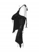Sexy Daily Black Ruffled Halter Neck Off Shoulder Design Chest Lace Metal Button Decoration Gothic Style T Shirt