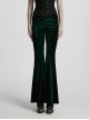 Elegant Green Gradient Print Luxury Velvet Sexy Waist Straps Irregular Stitching Design Gothic Style Flared Pants