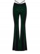 Elegant Green Gradient Print Luxury Velvet Sexy Waist Straps Irregular Stitching Design Gothic Style Flared Pants