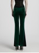 Elegant Green Gradient Print Luxury Velvet Sexy Waist Straps Irregular Stitching Design Gothic Style Flared Pants