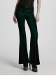 Elegant Green Gradient Print Luxury Velvet Sexy Waist Straps Irregular Stitching Design Gothic Style Flared Pants