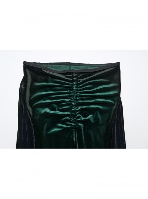Elegant Green Gradient Print Luxury Velvet Sexy Waist Straps Irregular Stitching Design Gothic Style Flared Pants