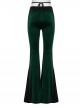 Elegant Green Gradient Print Luxury Velvet Sexy Waist Straps Irregular Stitching Design Gothic Style Flared Pants