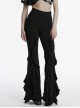 Retro Elegant Black Ruffled Fishtail Hem Daily Versatile Slim Fit  Gothic Style Flared Pants