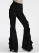 Retro Elegant Black Ruffled Fishtail Hem Daily Versatile Slim Fit  Gothic Style Flared Pants