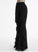 Retro Elegant Black Ruffled Fishtail Hem Daily Versatile Slim Fit  Gothic Style Flared Pants