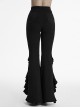 Retro Elegant Black Ruffled Fishtail Hem Daily Versatile Slim Fit  Gothic Style Flared Pants
