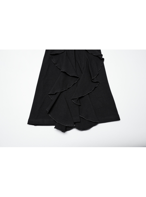 Retro Elegant Black Ruffled Fishtail Hem Daily Versatile Slim Fit  Gothic Style Flared Pants