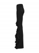 Retro Elegant Black Ruffled Fishtail Hem Daily Versatile Slim Fit  Gothic Style Flared Pants