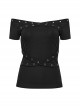 Daily Versatile Black Sexy One Shoulder Unique Cross Strap Decoration Gothic Short Sleeves T Shirt