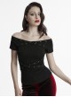 Daily Versatile Black Sexy One Shoulder Unique Cross Strap Decoration Gothic Short Sleeves T Shirt