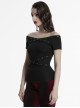 Daily Versatile Black Sexy One Shoulder Unique Cross Strap Decoration Gothic Short Sleeves T Shirt