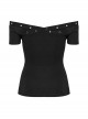 Daily Versatile Black Sexy One Shoulder Unique Cross Strap Decoration Gothic Short Sleeves T Shirt
