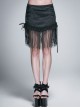 Lace Tassel Hem Back Waist Lace-Up Black Jacquard Gothic Short Skirt