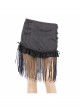 Lace Tassel Hem Back Waist Lace-Up Black Jacquard Gothic Short Skirt