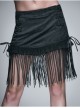 Lace Tassel Hem Back Waist Lace-Up Black Jacquard Gothic Short Skirt