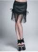 Lace Tassel Hem Back Waist Lace-Up Black Jacquard Gothic Short Skirt
