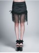 Lace Tassel Hem Back Waist Lace-Up Black Jacquard Gothic Short Skirt