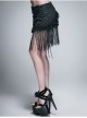 Lace Tassel Hem Back Waist Lace-Up Black Jacquard Gothic Short Skirt