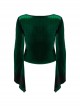 Elegant Green Gradient Print Sexy Square Neck Design Personality Hem Gothic Long Sleeves T Shirt