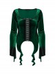 Elegant Green Gradient Print Sexy Square Neck Design Personality Hem Gothic Long Sleeves T Shirt