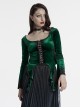 Elegant Green Gradient Print Sexy Square Neck Design Personality Hem Gothic Long Sleeves T Shirt