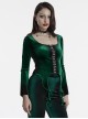 Elegant Green Gradient Print Sexy Square Neck Design Personality Hem Gothic Long Sleeves T Shirt