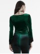 Elegant Green Gradient Print Sexy Square Neck Design Personality Hem Gothic Long Sleeves T Shirt