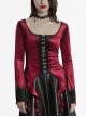 Elegant Red Gradient Print Luxury Velvet Personality Hem Gothic Style Long Sleeves T Shirt