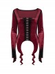 Elegant Red Gradient Print Luxury Velvet Personality Hem Gothic Style Long Sleeves T Shirt